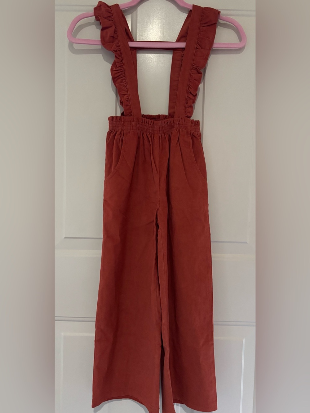 Ruffle Butts Burnt Sienna Corduroy Ruffle-Strap Overalls 6y